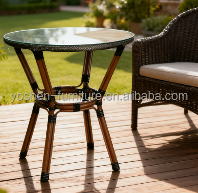 2 Seater Outdoor Aluminum Rattan Dining Table Set with Glass Top Forgarden Patio Balacony Terrance