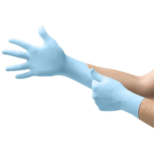 Blue Nitrile Disposable Gloves No Powder 6mm Thickness Extra Long Cuff