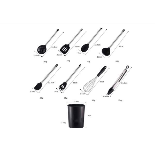 9 Pieces Silicone Cooking Kitchen Utensils Set with Storage holder.