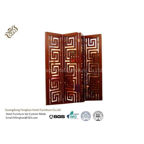 Wooden Carved Homedecor Tri Fold Room Divider / Decorative Partition Screen For Living Room