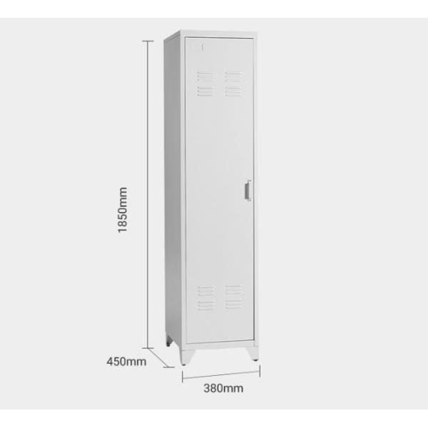 Height 1850mm Steel Storage Locker Flat Packing 0.05 CBM Single Door Standing Legs