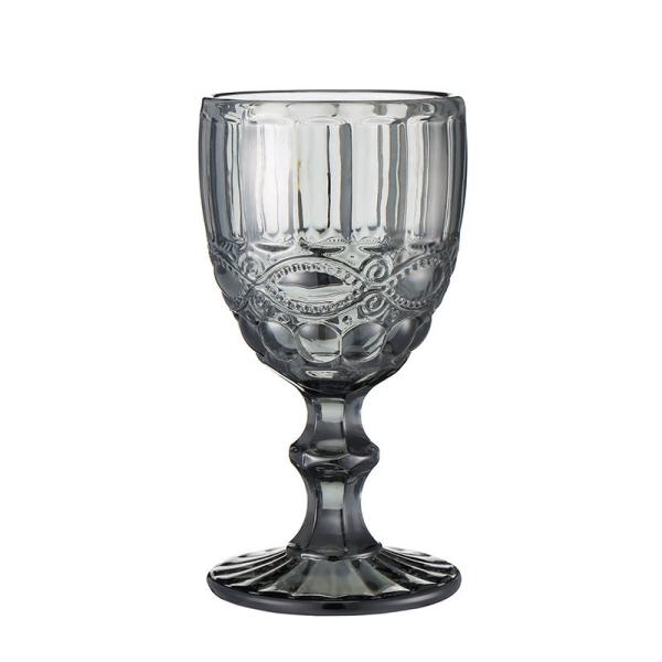 Custom Green Pink Blue Gray wine glass Vintage Pattern Embossed Wine Goblet glass