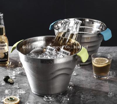 623g Portable custom water pail bar cooler with stand and lid  stainless steel beer ice bucket for hotel