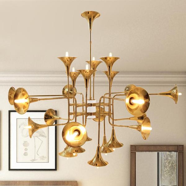 Indoor Home Decoration Lamp Modern Gold Instant Pendant Light With Horn Lampshade