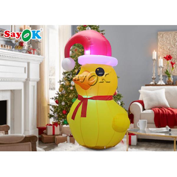 Advertising Inflatable Led Christmas Yellow Duck With Red Hat SGS Inflatable Cartoon Characters