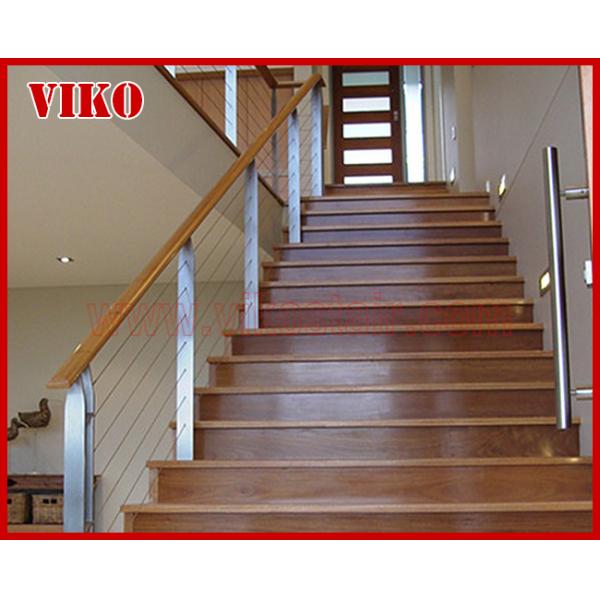 Steel Cable Stair VK79SC Carbon Steel Powder-coate Aluminum Treed Beech Wooden Handrail 304 Stainless Steel Glass