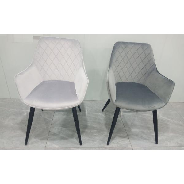 Velvet Blue Upholstered Dining Chairs With Black Metal Legs