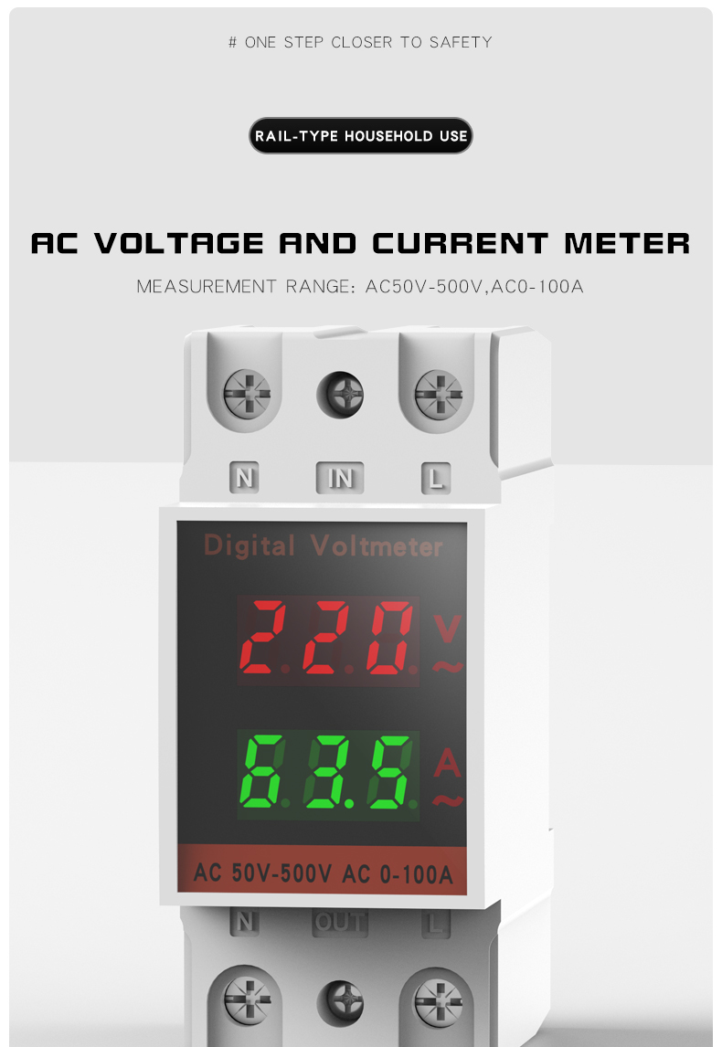 ZSC45-2042VA DIN Rail Single-Phase Digital Household AC Current and Voltage Meter Dual Display 220V/380V