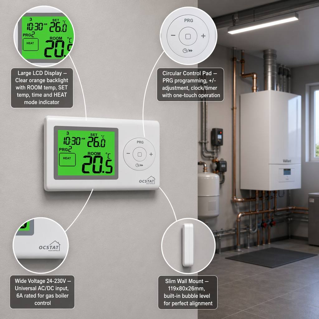 White Color Digital Room Thermostats with Digital Display Style