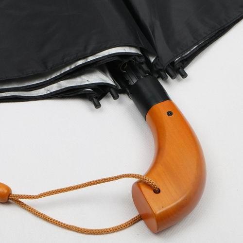 Wooden Handle Two Foldable Golf Umbrella With Black Silver Coating Polyester Canopy