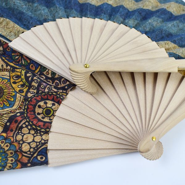 Stable Quality Custom Design 9 Inch 23cm Abanicos De Mano Fabric Hand Held Fan Wooden Folding Hand Fan