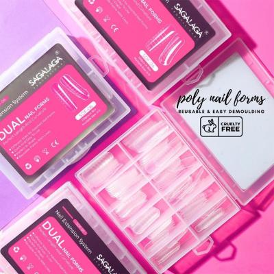 Dual Forms Poly Nail Gel Molds Full Cover Coffin Nail Tips Extension Form 12 Sizes for Gel Manicure Art Design Salon DIY