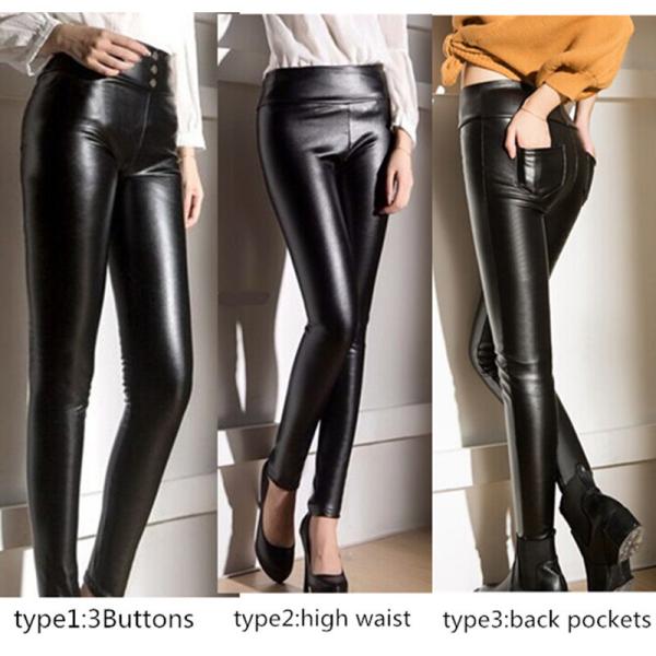 fashion  high waist pu leather 3 design-choice black leggings leather women trousers