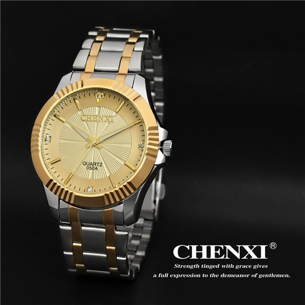 Day&Date Display Watch with Calenda Golden Color Cool Business Man's Watch Stainless Steel