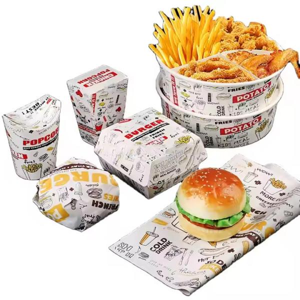 Customized Printed Fast Food Box  Food Grade Cardboard Packaging For Fries Burgers