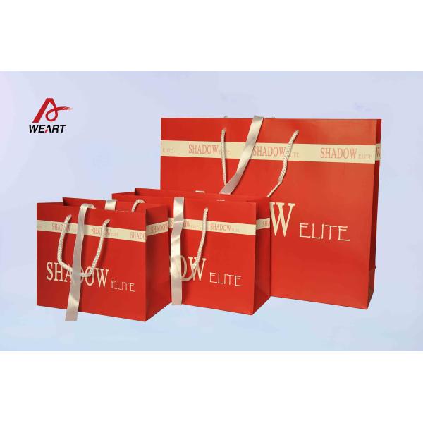 Red Art Paper Bags / Colored Paper Gift Bags Middle Hole Glued White Ribbon​
