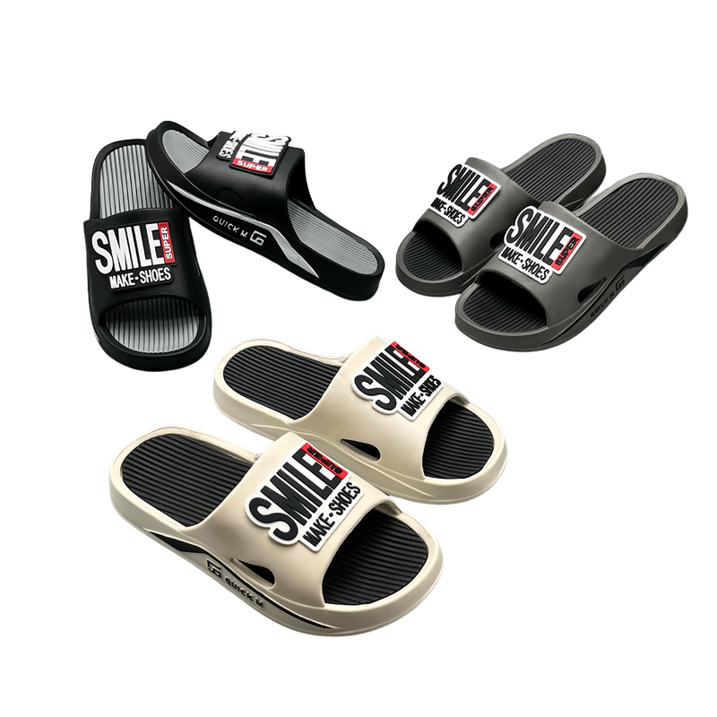 Factory Direct 100% Virgin EVA Men 3D Bear Slides, Striped Massage Insole Thick Sole Non-slip Casual Slippers