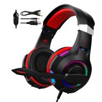 Computação por cabo cancelamento de ruído headset de jogos PC com botão de controle de microfone LED RGB