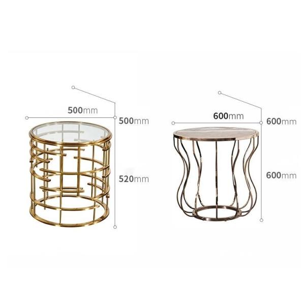 Golden Metal Corner Table Sofa Side Table Round Glass Table Top Bedside Table