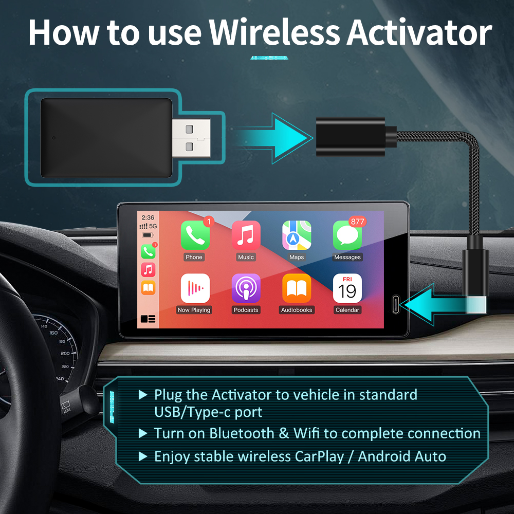 FCC Wireless CarPlay AI Box Car Smart Box Android Ai Adapter Wireless 2 в 1 AI Box