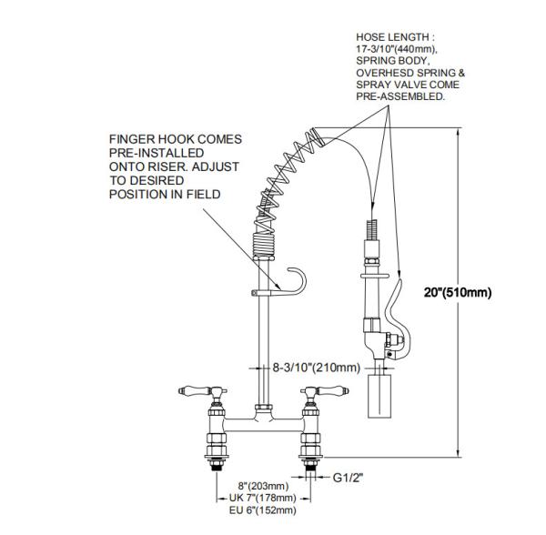 Hot And Cold Water 1.42GPM 5.38LPM Commercial Pre Rinse Sprayer