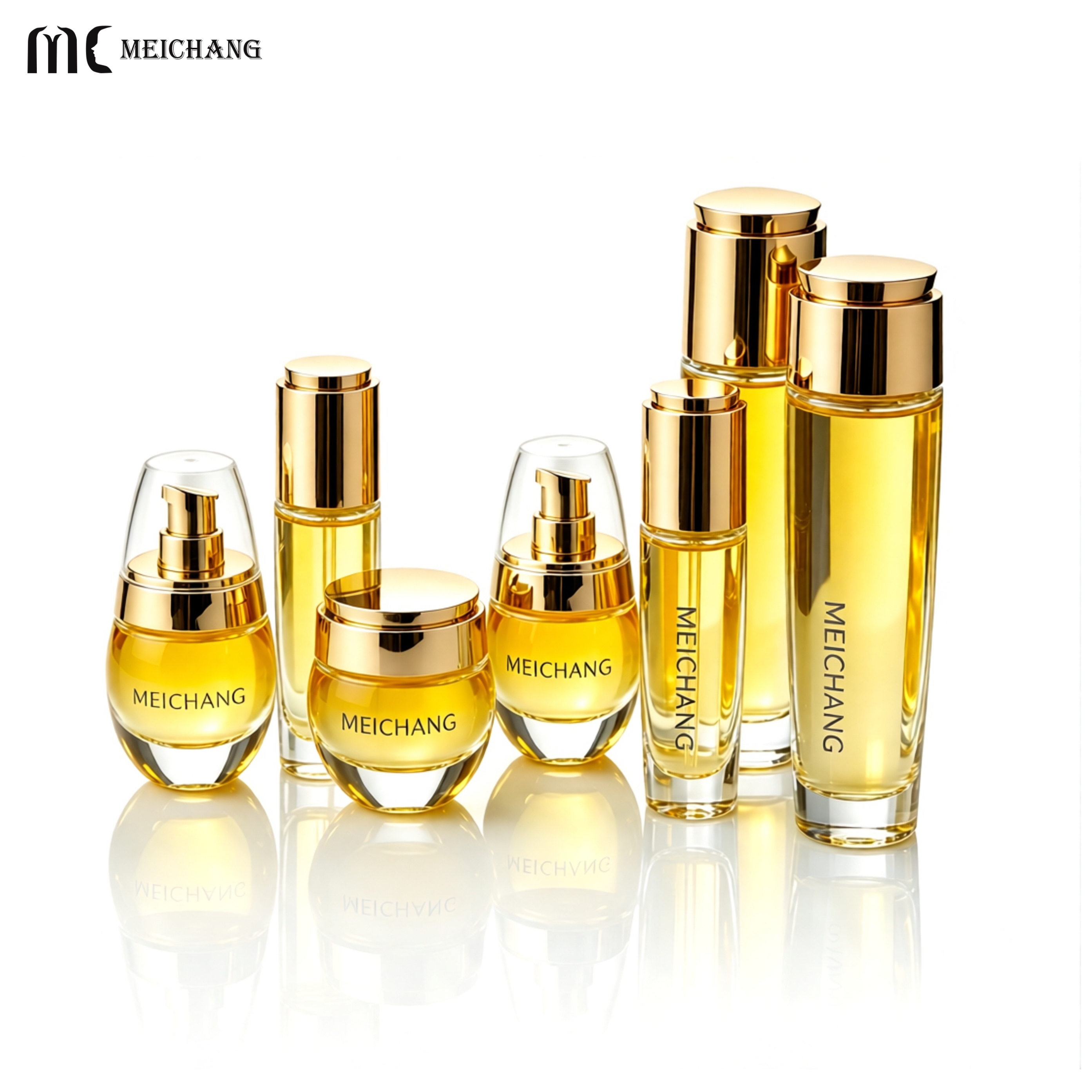30g/50g/30ml/50ml/90ml/110ml Premium Glass Skincare Packaging Set with Creative Caps Multi-Size Glass Bottles & Cream Jars(MC-326)