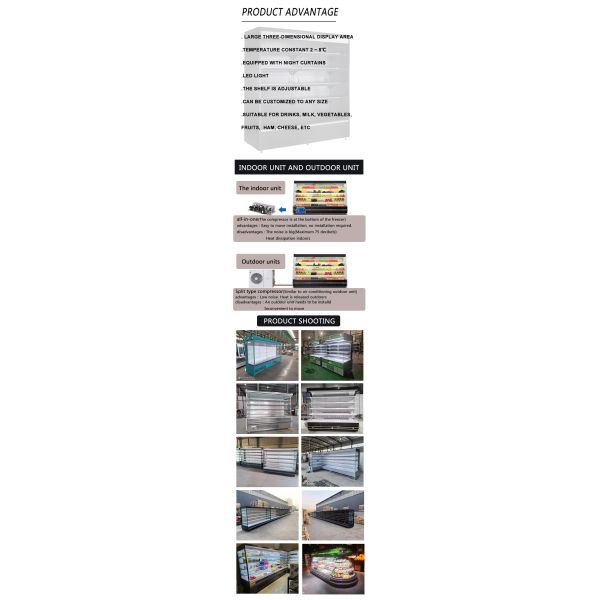 Fruit Shop Air Curtain Cooler Multideck Display Fridge With Doors