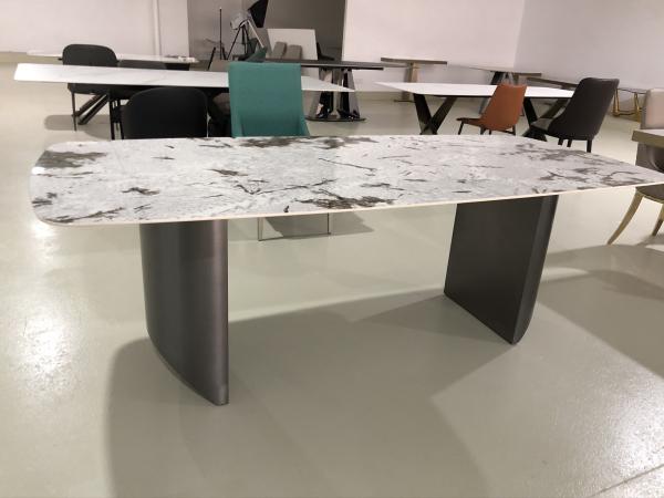 High Quality Luxury Large 8 Seater Italian Metal Stainless Steel Leg Ceramic Tile Marble Top Rectangle Shape Dining Table Set