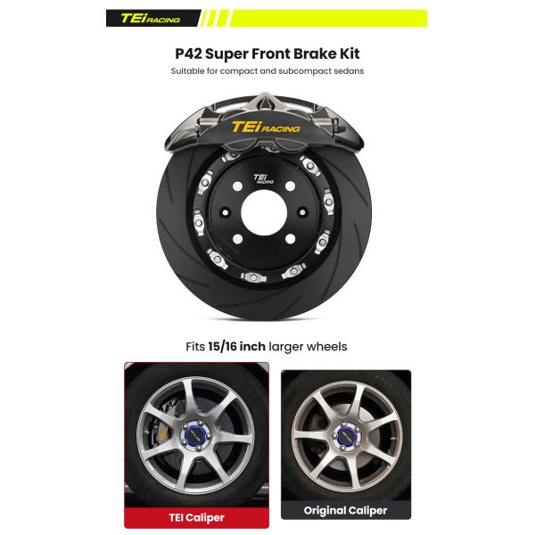 TEI P42 Super 4 Pot Caliper 285x28MM Front Wheel Slotted Disc Brake Caliper Kit for FORD Fiesta ST 2008-2019
