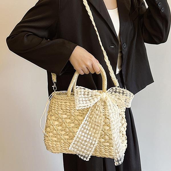 2024 Shoulder Bags Tote Bag Mexico French Basket Straw Weave Beach Bags Women Striped