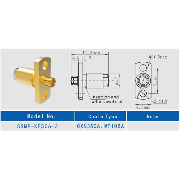 SSMP Female Gold Plated 2-hole Flange RF Connector for CXN3506/MF108A Cable