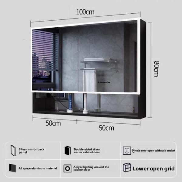 Luxury Modern LED Mirror Cabinet Anti-Fog Water Resistant Wall-Mounted Acrylic Metal Illuminated Bathroom Medicine Storage for