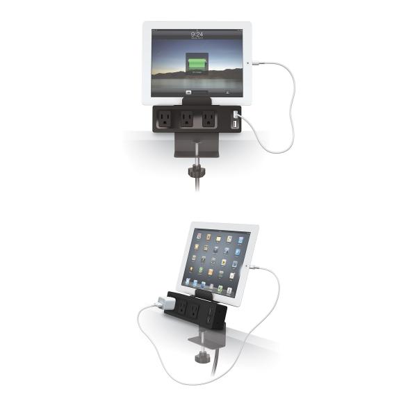 High Quality 6.56 Ft Cord 2 Universal Power and 2 USB-A and 2 CAT6 Silver Clip On Desktop Switched Clip Desk Clip Socket