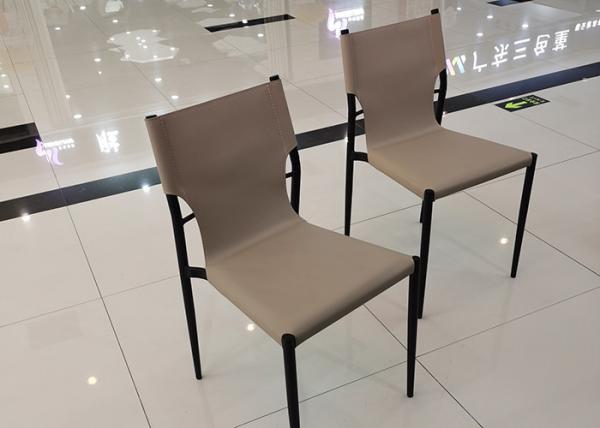 Ergonomic Backrest Grey Pu Dining Chairs Waterproof Saddle Leather
