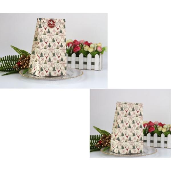 Christmas 70g White Kraft Paper Food Packaging Paper Bag For Bakery