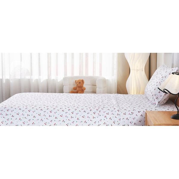 Kids Twin Sheet Set with Little Cherry Pattern,Breathable Silky Soft Microfiber Sheet Set