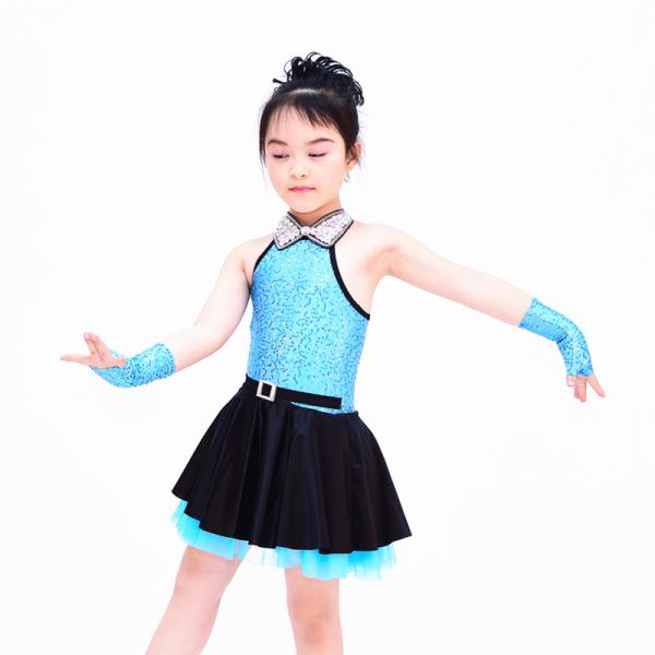 Fancy Polyester Lycra Girl Jazz Dance Dress With Rhinestones Choker Collar