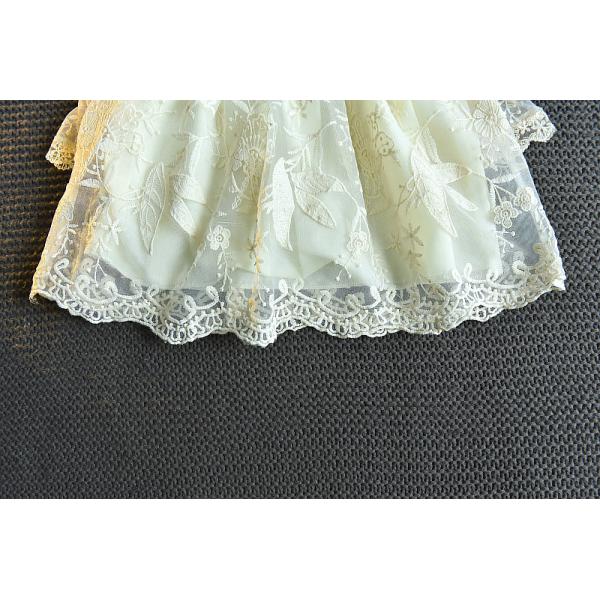 24in Embroidered Lace Children'S Dress Clothing Beige Long Sleeve Princess Wedding Dress