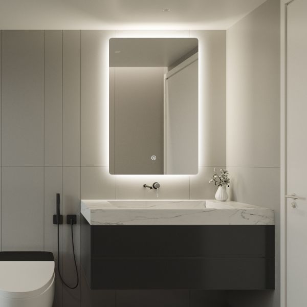 Wall Mounted Fogless Bathroom Mirror Shatterproof Rectangular Backlit Anti Fog Bathroom Mirror