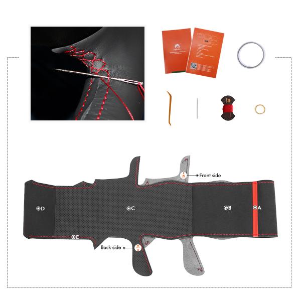 Custom Hand Stitching Black Smooth Faux PU Artificial Leather Steering Wheel Cover for Ford Ranger Everest 2022-2023