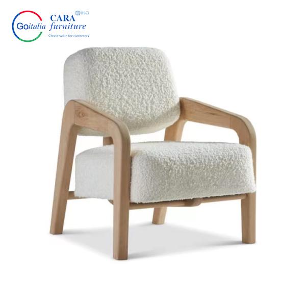 Wholesale Berber Fleece Fabric Elastic Seat Solid Wood Arm White Modern Minimalist Living Room Chairs