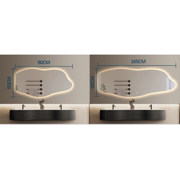 Dimming Customizable Backlit Vanity Mirror Wave Edge Wall-Mounted LED Bathroom Mirror with Anti-Fog