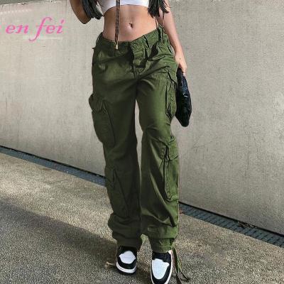 High Quality Vintage Low Waist Streetwear Wide Leg Cargo Pants With Pockets Straight Denim Jean Trousers for Women
