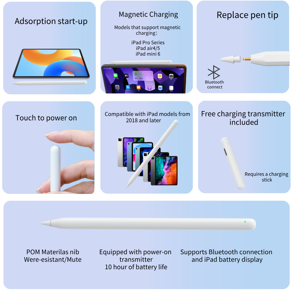Magnetic Wireless Charging Stylus Touch Screen Palm Rejection Tilt Sensitive Stylus 166mm Replacement Drawing Nib for iPad