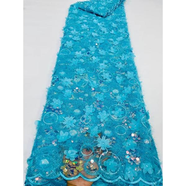 Supoo 3D flowers lace embroidery french lace with sequins wedding bridal dress