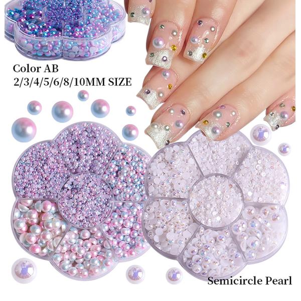 Resin Pearls Charms for Nails Salon Half Round Back Pearls Decoration Rhinestones Nail Art Charms Beads