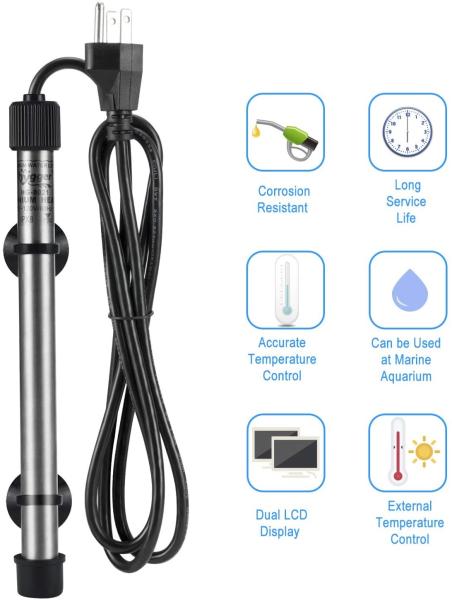 Hygger Saltwater Tank Titanium Tube Submersible Pinpoint Aquarium Heater with Digital Thermostat, IC Temp Controller 50-