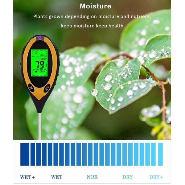 LCD Display Digital 4 in 1 Soil PH Meter with Temperature Moisture Sunlight Tester