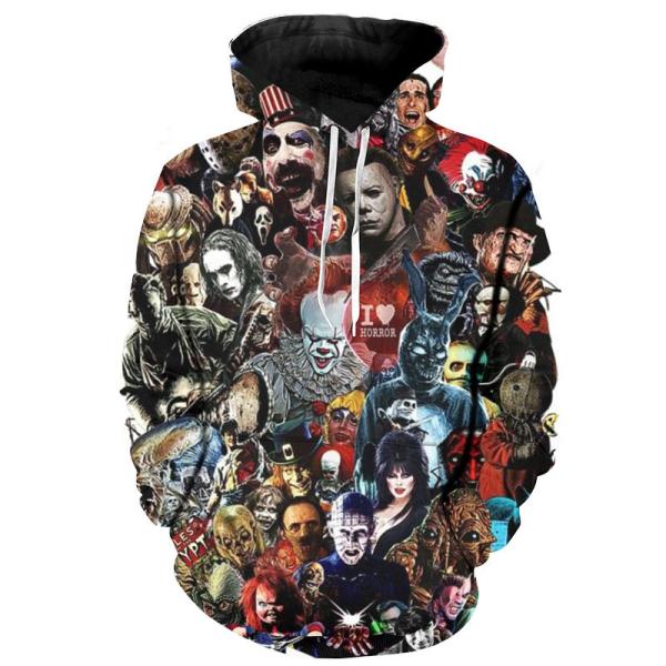 2023 Autumn/Winter Men's Hooded Hoodie with 3D Halloween Print in Polyester/Cotton Blend