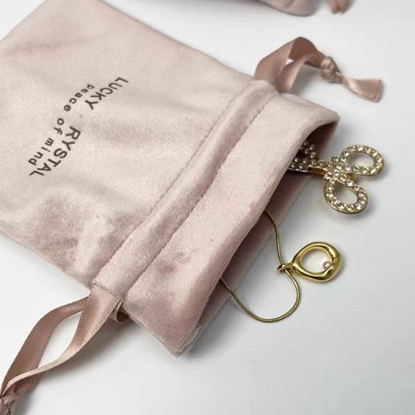 Small Packaging Drawstring Velvet Jewellery Bag Custom Logo Printed Soft Velvet Fabric